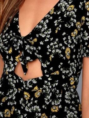 Women's Black Floral Tie-Front Top by Free People S/M